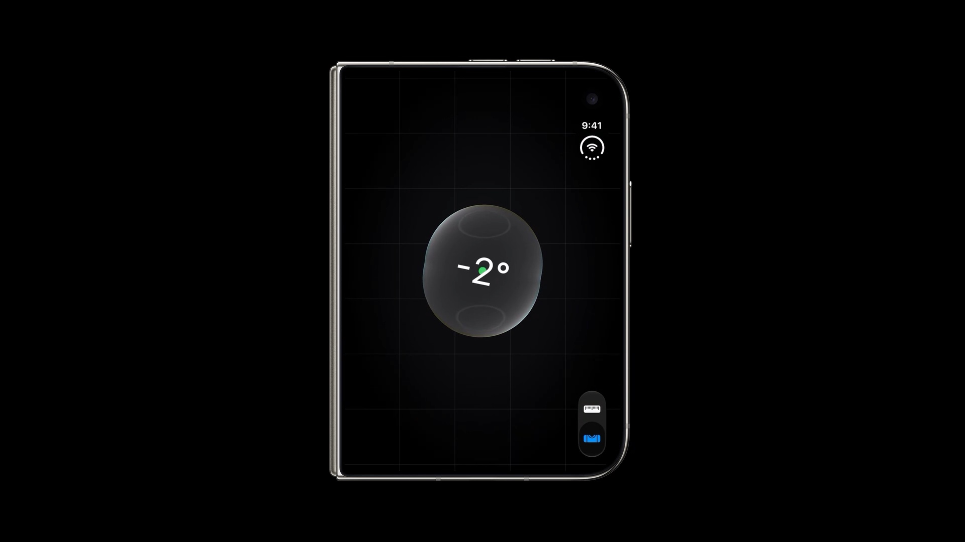 A level interface centered on the full iPhone Duo display, with controls along the right edge.
