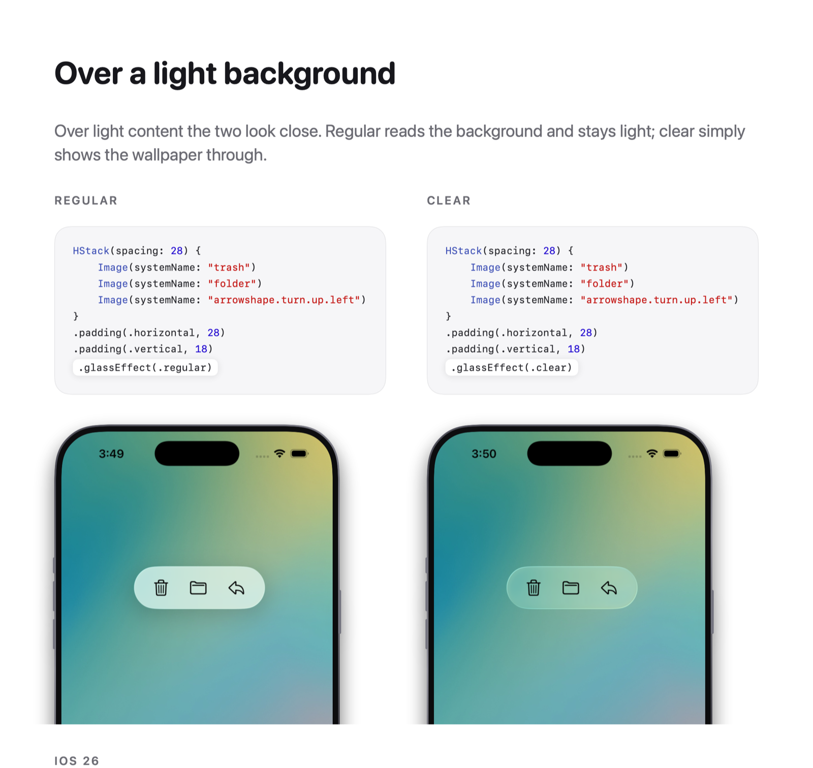 Both variants show dark symbols over a light background in Light Mode.