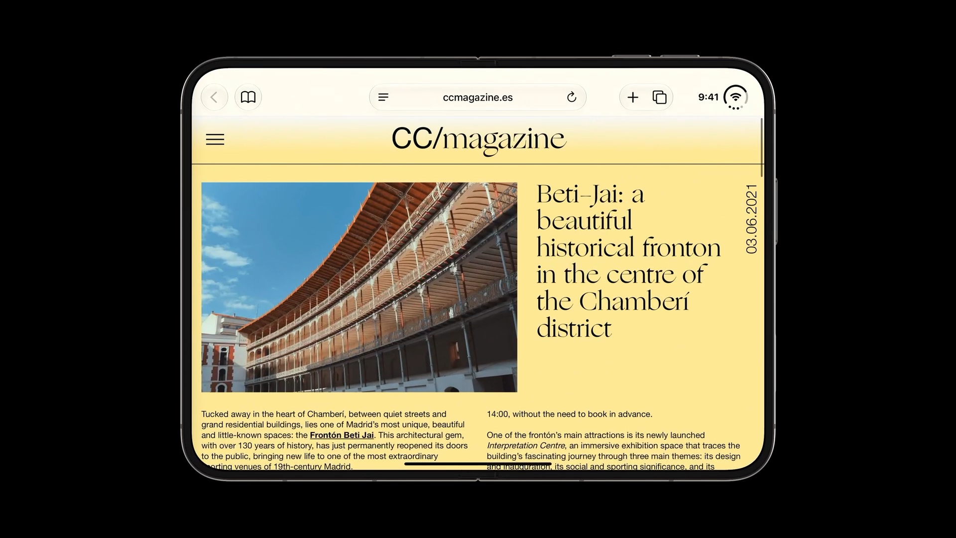 A fully open iPhone Duo displaying a webpage across its larger inner display.