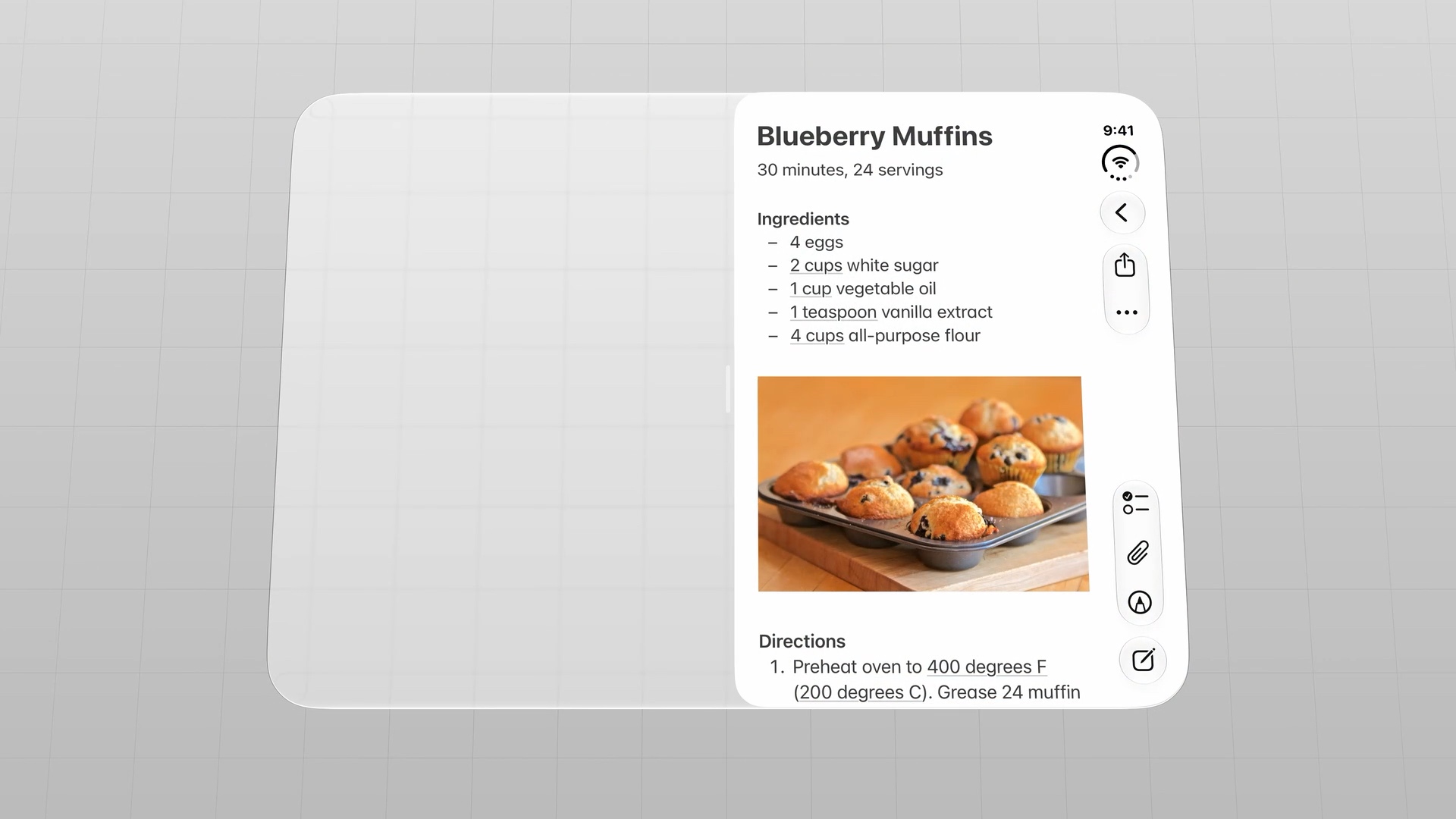 Notes on the right side of Split View, with navigation and toolbar controls along the right outer edge.