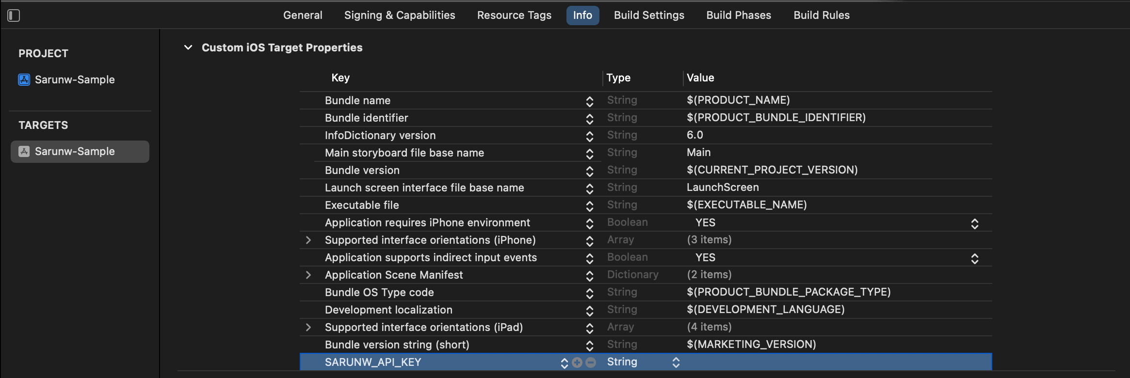 Create a new Info.plist key.