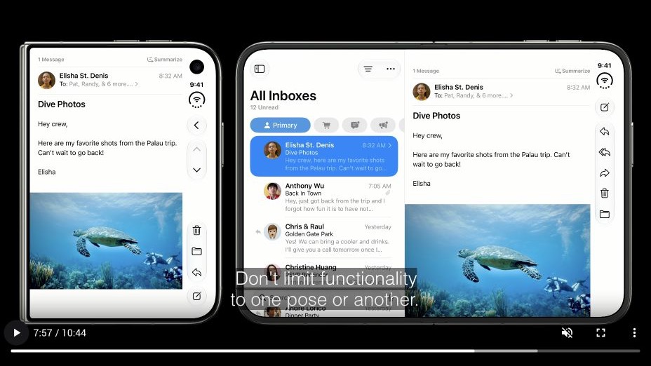 Mail on the outer and inner displays of iPhone Duo.
