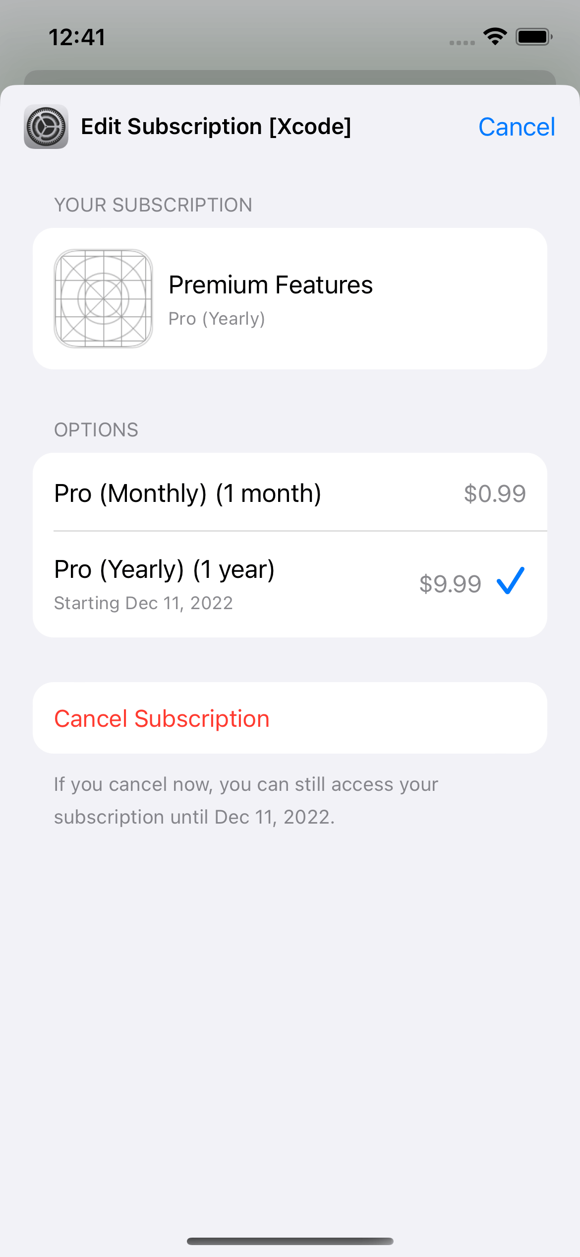 Subscription page.