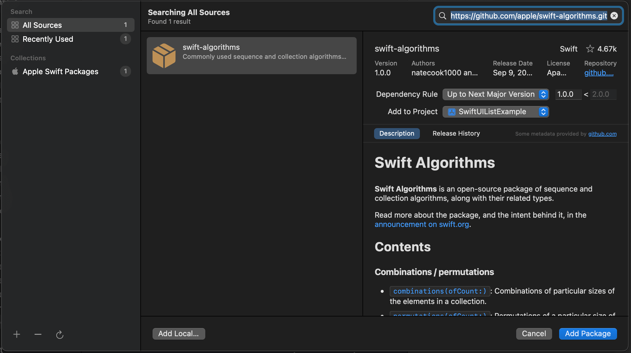 Enter a package repository URL.