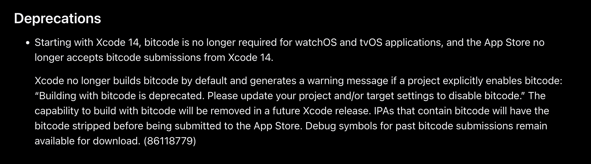 Xcode 14 release notes.