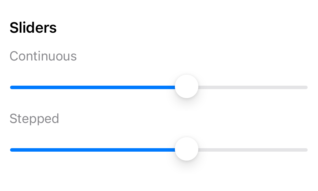 A close-up of continuous and stepped SwiftUI sliders on iOS 17.5.