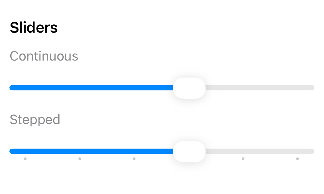 The same SwiftUI sliders with tick marks on the stepped slider in iOS 26.3.