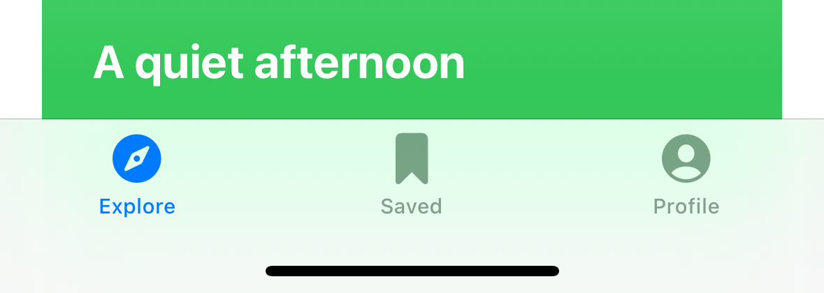 A close-up of an edge-to-edge SwiftUI tab bar on iOS 17.5.