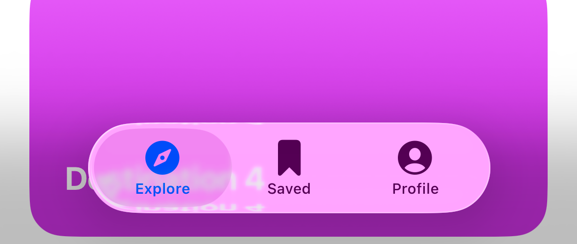 A full iOS 26 tab bar before scrolling.
