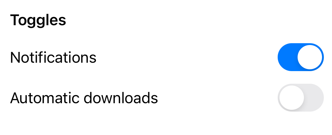 A close-up of native SwiftUI toggles on iOS 17.5.