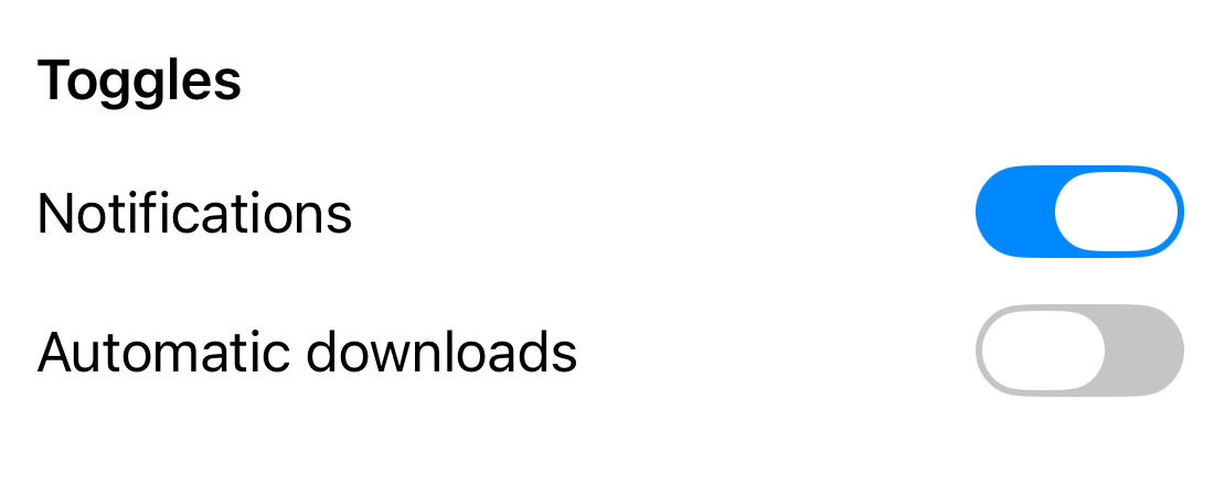 The same native SwiftUI toggles with wider thumbs on iOS 26.3.