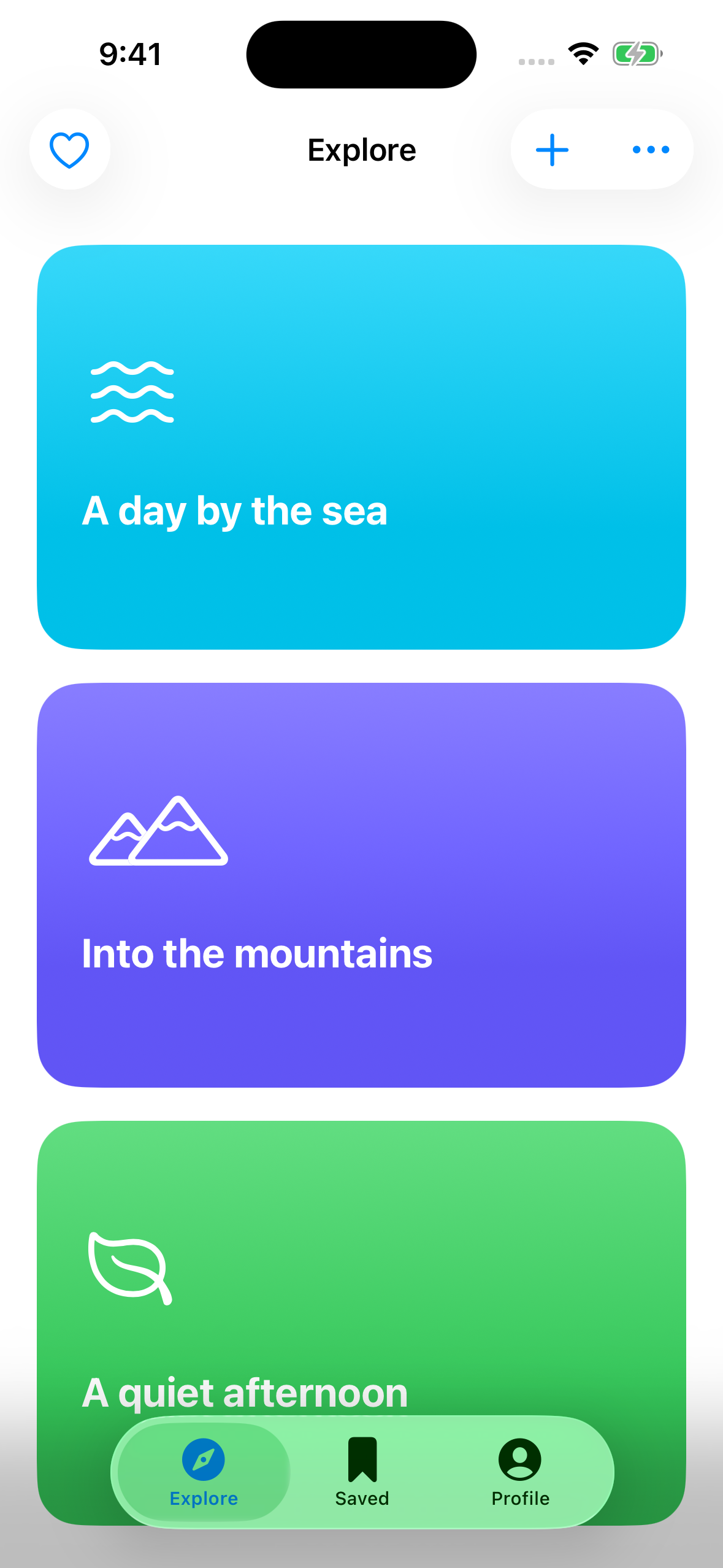 The same Explore screen with glass toolbar groups and a floating tab bar on iOS 26.3.