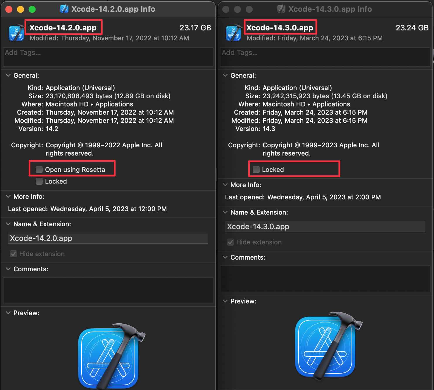 Open using Rosetta is gone in Xcode 14.3