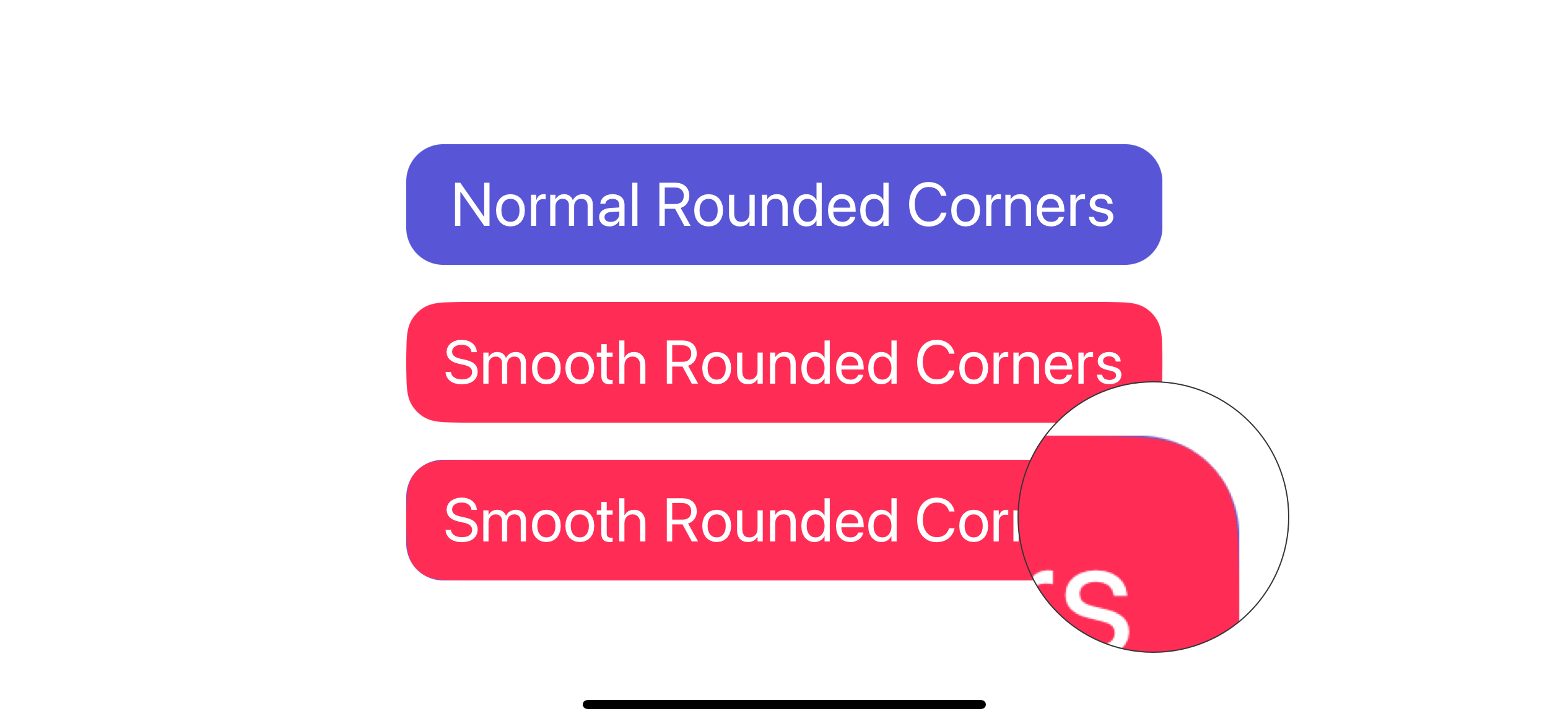 A comparison between normal rounded corners and continuous corners.