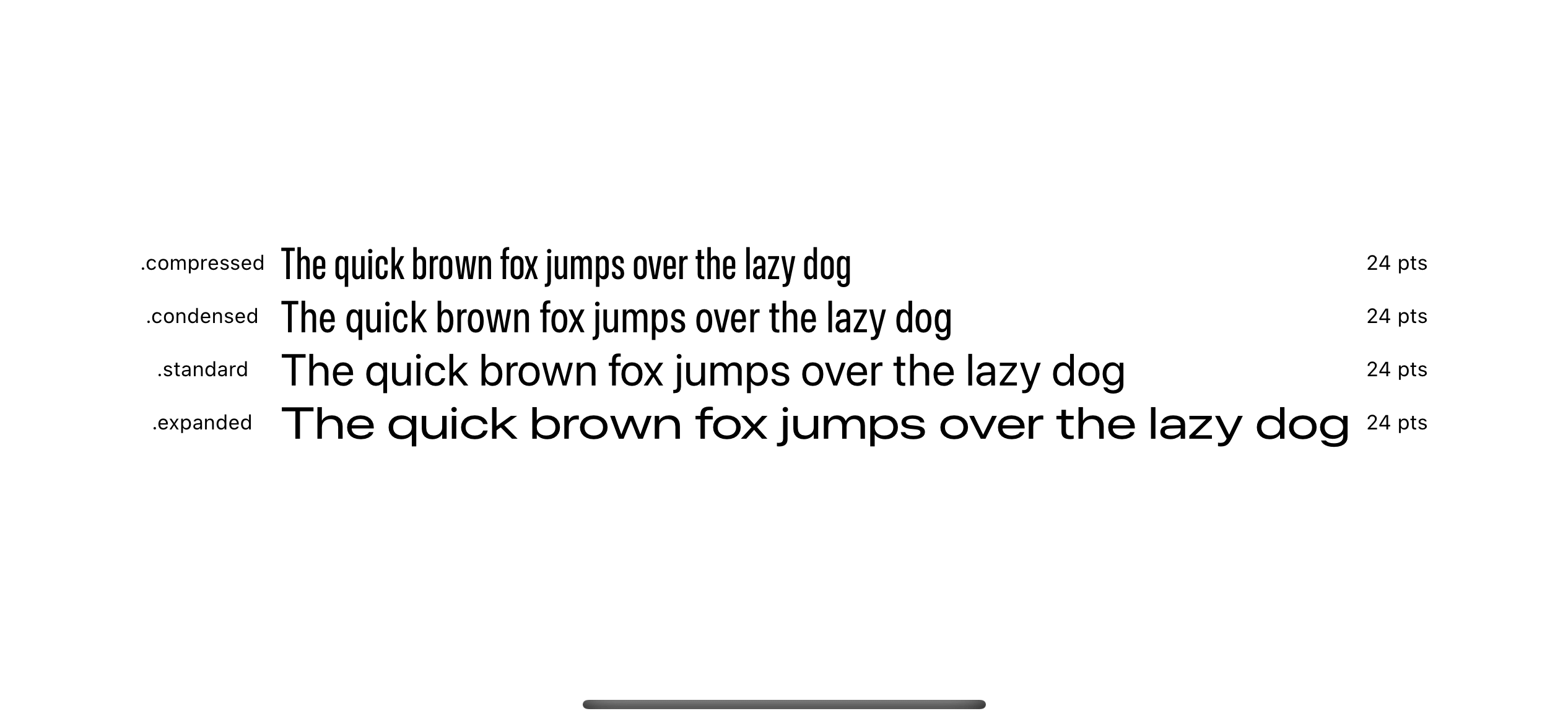 Different font width styles with the same font size.