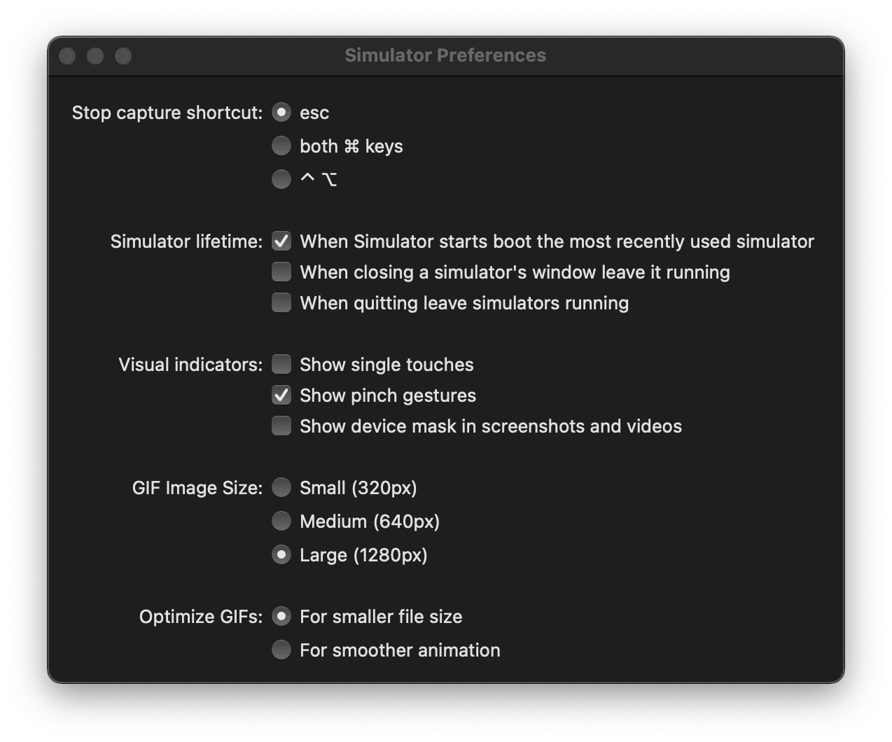 Simulator preferences.