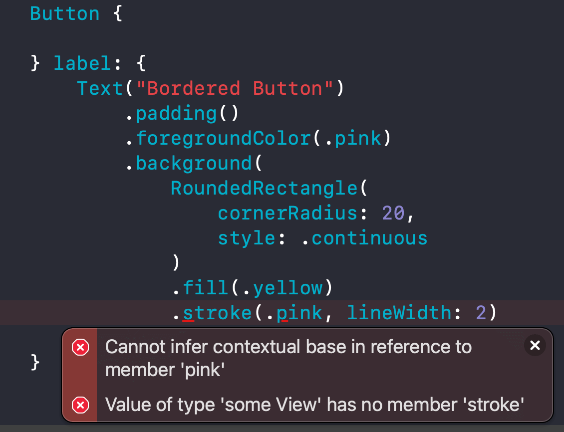 Cannot infer contextual base in reference to member 'pink'
