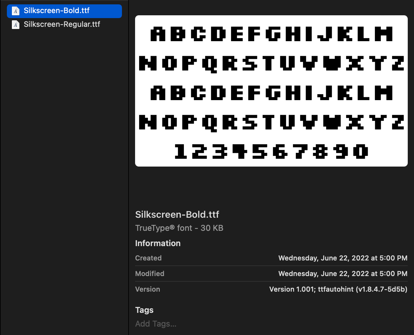 Silkscreen font.