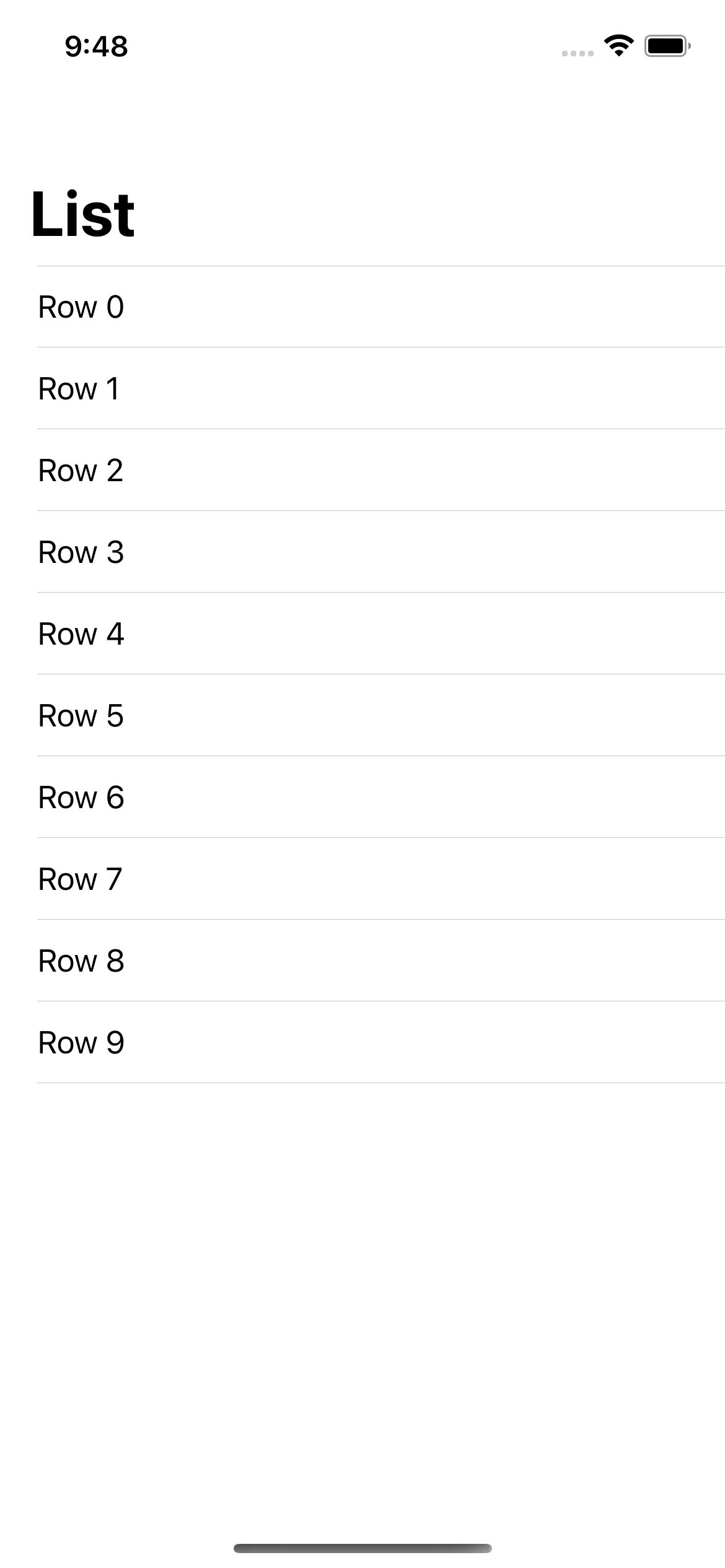 The plain list style has both top and bottom row separators.