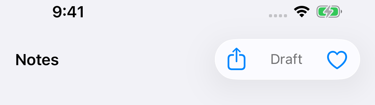 A gray Draft label sitting inside the same glass capsule as two icon buttons.