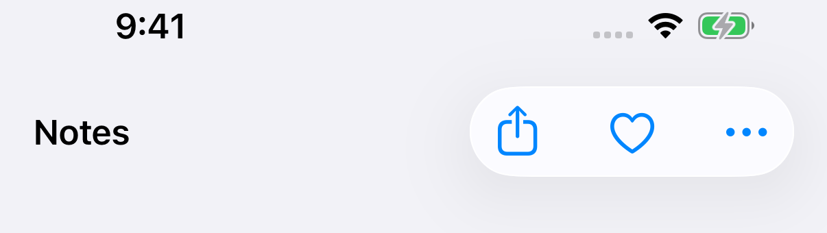 Share, Favorite, and More icons in one glass capsule on the trailing edge of the navigation bar.