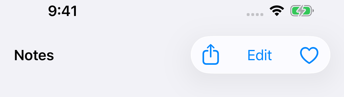 An icon button, an Edit text button, and another icon button in one glass capsule.