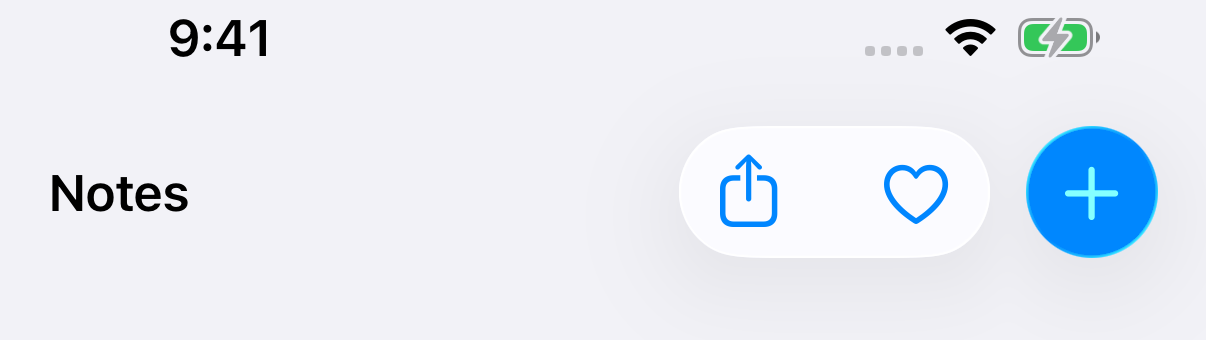 Share and Favorite in a white glass capsule, and a blue round Add button next to it.