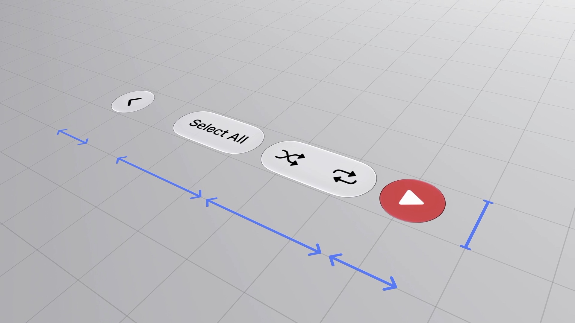A horizontal toolbar on a grid, with a fixed height and arrows showing that item widths can grow and shrink.