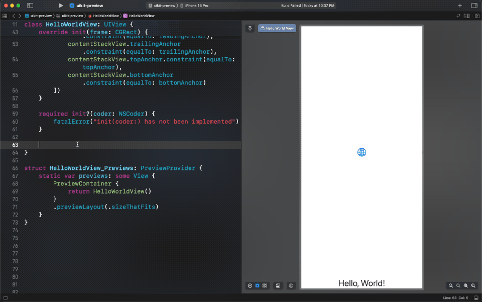 Preview a view in Xcode Previews.