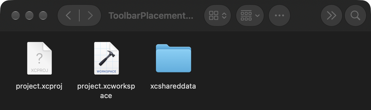 The same .xcodeproj package after converting. project.pbxproj is gone and project.xcproj is in its place.